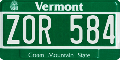 VT license plate ZOR584