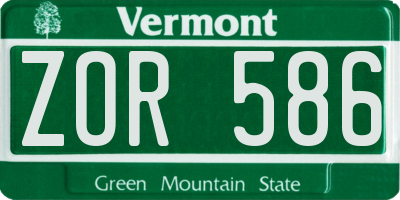 VT license plate ZOR586