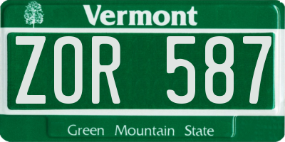 VT license plate ZOR587
