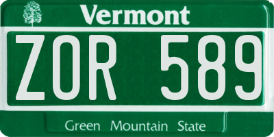 VT license plate ZOR589