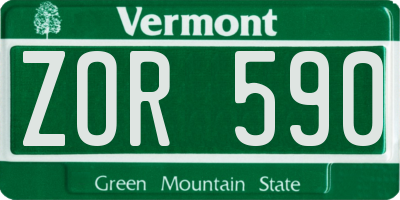 VT license plate ZOR590