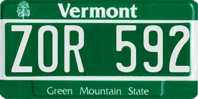 VT license plate ZOR592