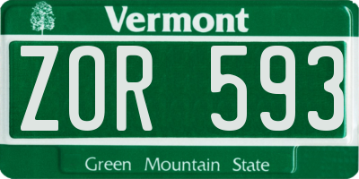 VT license plate ZOR593