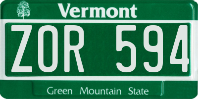 VT license plate ZOR594