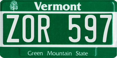 VT license plate ZOR597