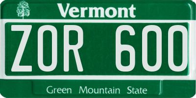 VT license plate ZOR600
