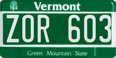 VT license plate ZOR603