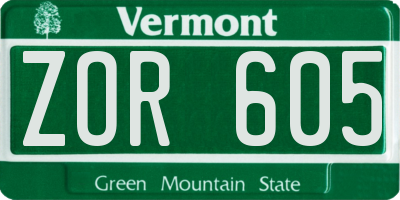 VT license plate ZOR605