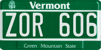 VT license plate ZOR606