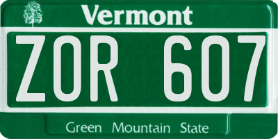 VT license plate ZOR607