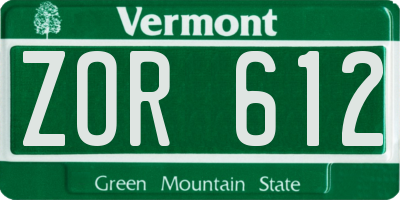 VT license plate ZOR612