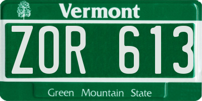 VT license plate ZOR613