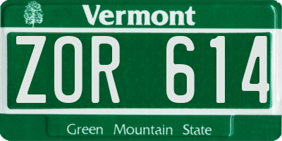 VT license plate ZOR614