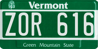 VT license plate ZOR616