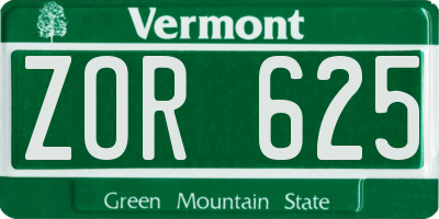VT license plate ZOR625