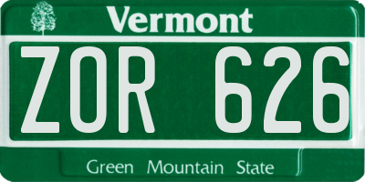 VT license plate ZOR626