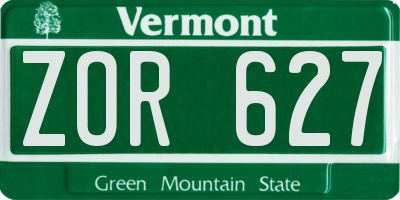 VT license plate ZOR627