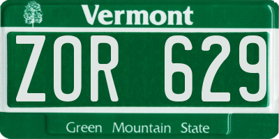 VT license plate ZOR629