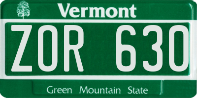VT license plate ZOR630