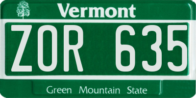 VT license plate ZOR635