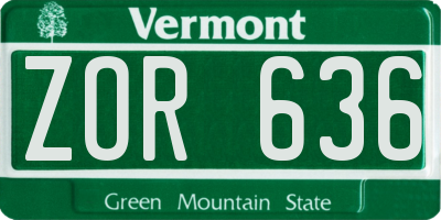 VT license plate ZOR636
