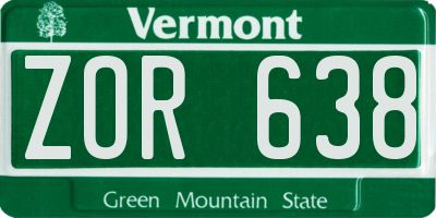 VT license plate ZOR638
