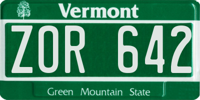 VT license plate ZOR642