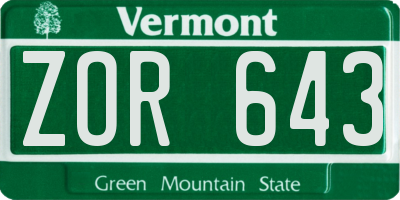 VT license plate ZOR643