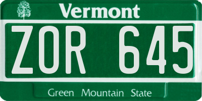 VT license plate ZOR645