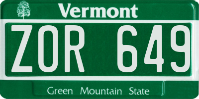 VT license plate ZOR649