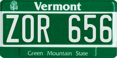 VT license plate ZOR656