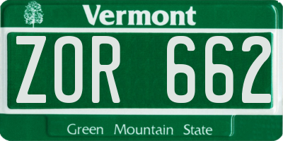 VT license plate ZOR662