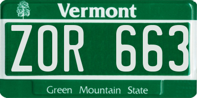 VT license plate ZOR663