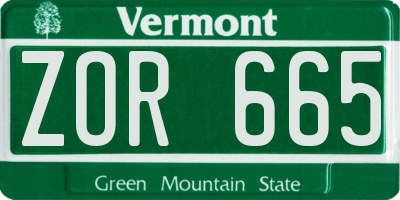 VT license plate ZOR665