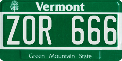 VT license plate ZOR666