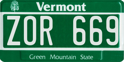 VT license plate ZOR669