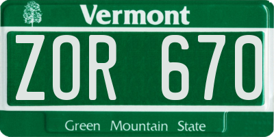VT license plate ZOR670