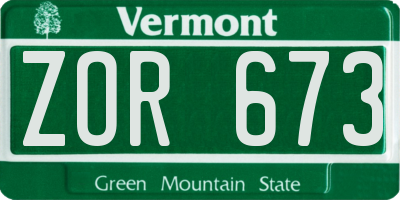 VT license plate ZOR673
