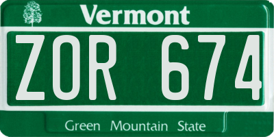 VT license plate ZOR674