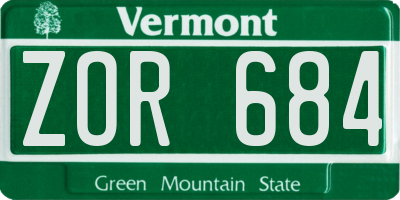 VT license plate ZOR684