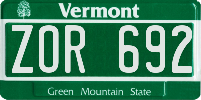 VT license plate ZOR692