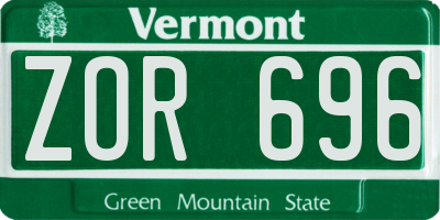 VT license plate ZOR696