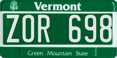 VT license plate ZOR698