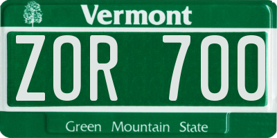 VT license plate ZOR700