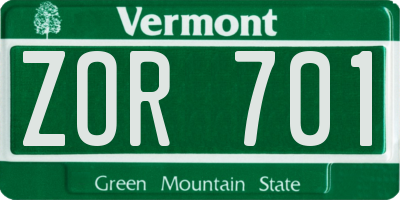 VT license plate ZOR701