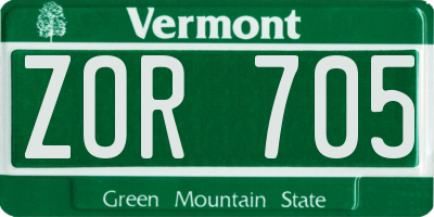 VT license plate ZOR705