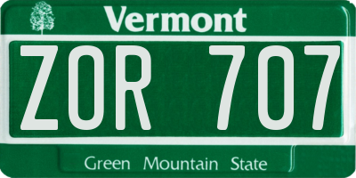 VT license plate ZOR707