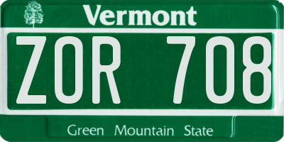 VT license plate ZOR708