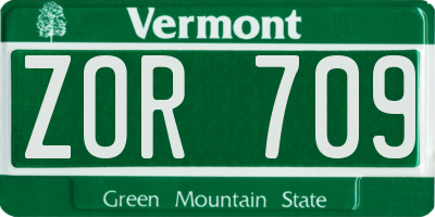 VT license plate ZOR709