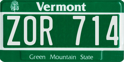 VT license plate ZOR714